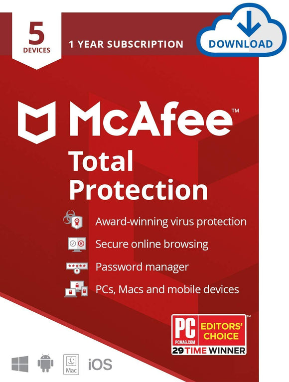 McAfee Total Protection 2020 Antivirus Internet Security Software, 5 Device , 1 Year - Download